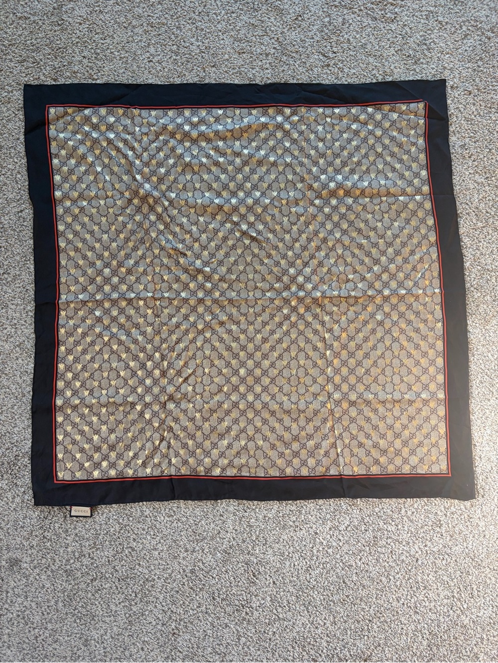 Gucci Black and Gold Patterned Decorative Scarf Throw
